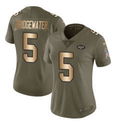 Women's Nike New York Jets #5 Teddy Bridgewater Limited Olive Gold 2017 Salute to Service NFL Jersey