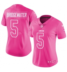 Women's Nike New York Jets #5 Teddy Bridgewater Limited Pink Rush Fashion NFL Jersey