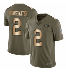 Youth Nike New York Jets #2 Teddy Bridgewater Limited Olive/Gold 2017 Salute to Service NFL Jersey