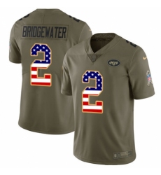 Youth Nike New York Jets #2 Teddy Bridgewater Limited Olive/USA Flag 2017 Salute to Service NFL Jersey