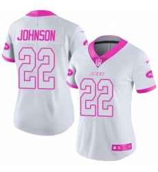 Women's Nike New York Jets #22 Trumaine Johnson Limited White/Pink Rush Fashion NFL Jersey