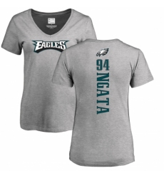 Women's Nike Philadelphia Eagles #94 Haloti Ngata Ash Backer V-Neck T-Shirt