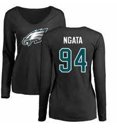 Women's Nike Philadelphia Eagles #94 Haloti Ngata Black Name & Number Logo Slim Fit Long Sleeve T-Shirt.
