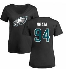 Women's Nike Philadelphia Eagles #94 Haloti Ngata Black Name & Number Logo Slim Fit T-Shirt