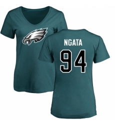 Women's Nike Philadelphia Eagles #94 Haloti Ngata Green Name & Number Logo Slim Fit T-Shirt