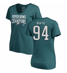 Women's Nike Philadelphia Eagles #94 Haloti Ngata Green Super Bowl LII Champions V-Neck T-Shirt