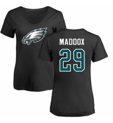 Women's Nike Philadelphia Eagles #29 Avonte Maddox Black Name & Number Logo Slim Fit T-Shirt
