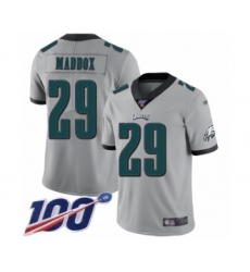 Youth Philadelphia Eagles #29 Avonte Maddox Limited Silver Inverted Legend 100th Season Football Jersey