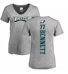 Women's Nike Philadelphia Eagles #77 Michael Bennett Ash Backer V-Neck T-Shirt
