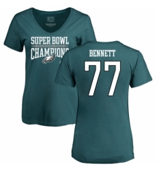 Women's Nike Philadelphia Eagles #77 Michael Bennett Green Super Bowl LII Champions V-Neck T-Shirt