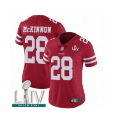 Women's San Francisco 49ers #28 Jerick McKinnon Red Team Color Vapor Untouchable Limited Player Super Bowl LIV Bound Football Jersey