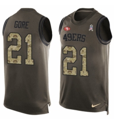 Men's Nike San Francisco 49ers #21 Frank Gore Limited Green Salute to Service Tank Top NFL Jersey