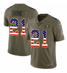 Men's Nike San Francisco 49ers #21 Frank Gore Limited Olive/USA Flag 2017 Salute to Service NFL Jersey