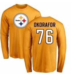 Nike Pittsburgh Steelers #76 Chukwuma Okorafor Gold Name & Number Logo Long Sleeve T-Shirt