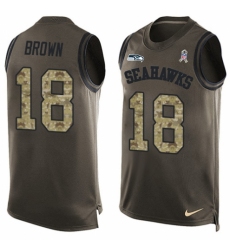 Men's Nike Seattle Seahawks #18 Jaron Brown Limited Green Salute to Service Tank Top NFL Jersey