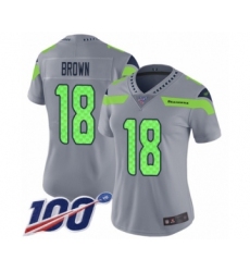 Women's Seattle Seahawks #18 Jaron Brown Limited Silver Inverted Legend 100th Season Football Jersey