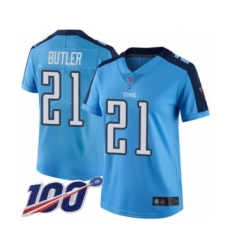 Women's Tennessee Titans #21 Malcolm Butler Limited Light Blue Rush Vapor Untouchable 100th Season Football Jersey