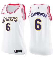 Women's Nike Los Angeles Lakers #6 Lance Stephenson Swingman White Pink Fashion NBA Jersey