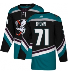 Men's Adidas Anaheim Ducks #71 J.T. Brown Authentic Black Teal Third NHL Jersey