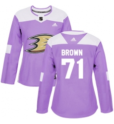 Women's Adidas Anaheim Ducks #71 J.T. Brown Authentic Purple Fights Cancer Practice NHL Jersey