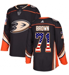 Youth Adidas Anaheim Ducks #71 J.T. Brown Authentic Black USA Flag Fashion NHL Jersey
