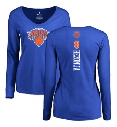 NBA Women's Nike New York Knicks #8 Mario Hezonja Royal Blue Backer Long Sleeve T-Shirt