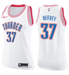 Women's Nike Oklahoma City Thunder #37 Kevin Hervey Swingman White Pink Fashion NBA Jersey