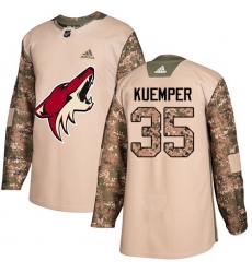 Youth Adidas Arizona Coyotes #35 Darcy Kuemper Authentic Camo Veterans Day Practice NHL Jersey