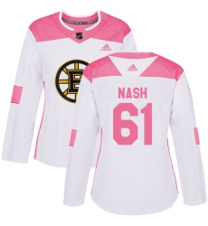 Women's Adidas Boston Bruins #61 Rick Nash Authentic White Pink Fashion NHL Jersey