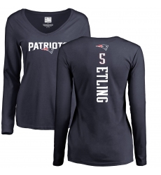 NFL Women's Nike New England Patriots #5 Danny Etling Navy Blue Backer Slim Fit Long Sleeve T-Shirt