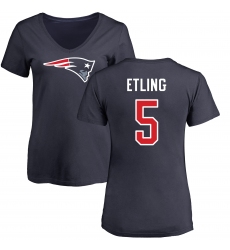 NFL Women's Nike New England Patriots #5 Danny Etling Navy Blue Name & Number Logo Slim Fit T-Shirt