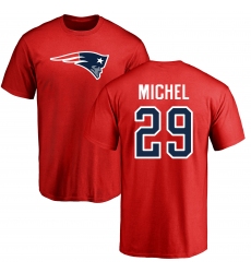 NFL Nike New England Patriots #29 Sony Michel Red Name & Number Logo T-Shirt