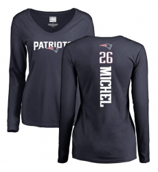 NFL Women's Nike New England Patriots #26 Sony Michel Navy Blue Backer Slim Fit Long Sleeve T-Shirt