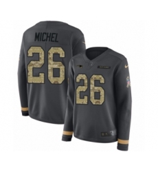 Women's Nike New England Patriots #26 Sony Michel Limited Black Salute to Service Therma Long Sleeve NFL Jersey