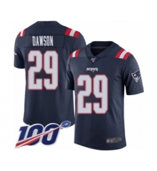 Men's New England Patriots #29 Duke Dawson Limited Navy Blue Rush Vapor Untouchable 100th Season Football Jersey