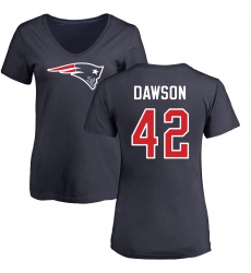 NFL Women's Nike New England Patriots #42 Duke Dawson Navy Blue Name & Number Logo Slim Fit T-Shirt