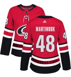 Women's Adidas Carolina Hurricanes #48 Jordan Martinook Authentic Red Home NHL Jersey