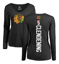 NHL Women's Adidas Chicago Blackhawks #5 Adam Clendening Black Backer Long Sleeve T-Shirt