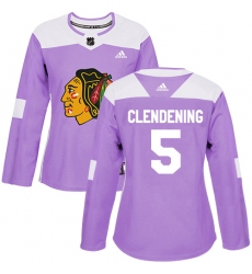 Women's Adidas Chicago Blackhawks #5 Adam Clendening Authentic Purple Fights Cancer Practice NHL Jersey