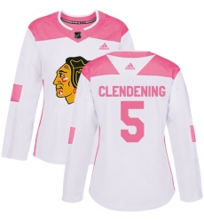 Women's Adidas Chicago Blackhawks #5 Adam Clendening Authentic White Pink Fashion NHL Jersey