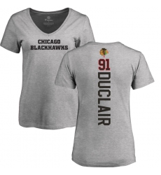 NHL Women's Adidas Chicago Blackhawks #91 Anthony Duclair Ash Backer T-Shirt