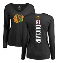 NHL Women's Adidas Chicago Blackhawks #91 Anthony Duclair Black Backer Long Sleeve T-Shirt