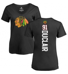 NHL Women's Adidas Chicago Blackhawks #91 Anthony Duclair Black Backer T-Shirt