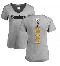 Women's Nike Pittsburgh Steelers #2 Mason Rudolph Ash Backer V-Neck T-Shirt