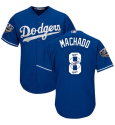 Men's Majestic Los Angeles Dodgers #8 Manny Machado Authentic Royal Blue Team Logo Fashion Cool Base 2018 World Series MLB Jersey