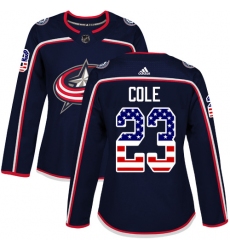 Women's Adidas Columbus Blue Jackets #23 Ian Cole Authentic Navy Blue USA Flag Fashion NHL Jersey