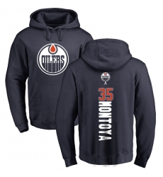 NHL Adidas Edmonton Oilers #35 Al Montoya Navy Blue Backer Pullover Hoodie