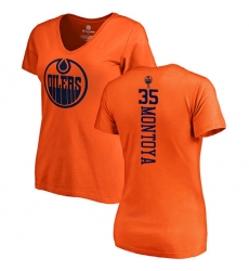 NHL Women's Adidas Edmonton Oilers #35 Al Montoya Orange One Color Backer Slim Fit V-Neck T-Shirt