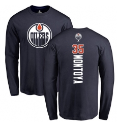 NHL Adidas Edmonton Oilers #60 Olivier Rodrigue Navy Blue Backer Long Sleeve T-Shirt