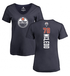 NHL Women's Adidas Edmonton Oilers #70 Ryan McLeod Navy Blue Backer Slim Fit V-Neck T-Shirt